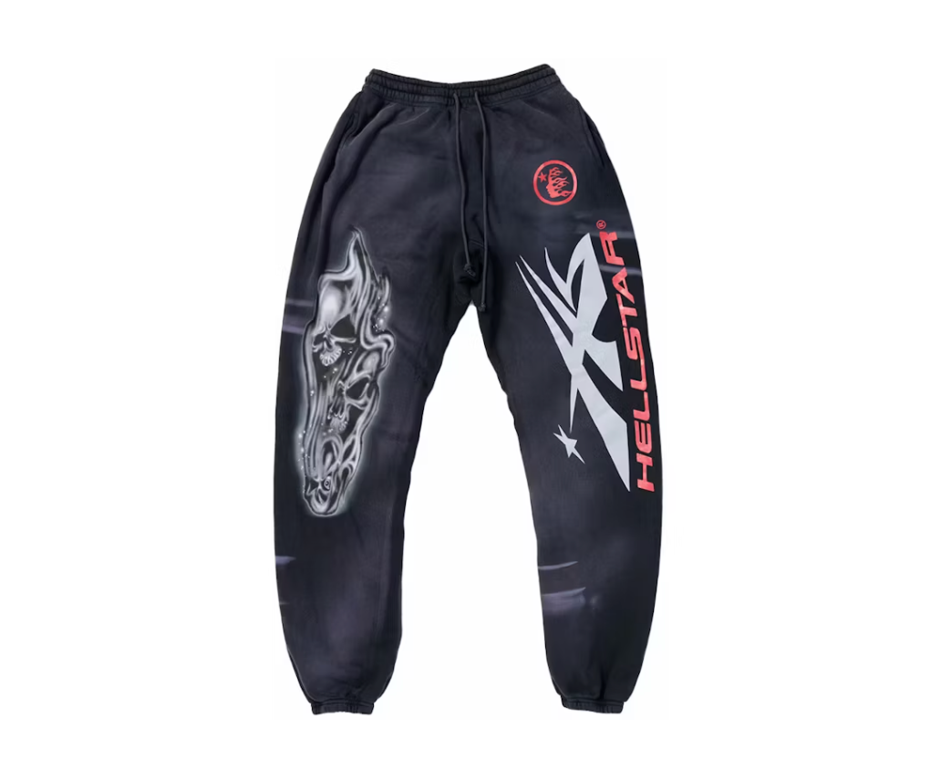 Hellstar Airbrushed Skull Closed Elastic Bottom Sweatpants Midnight Dye Black